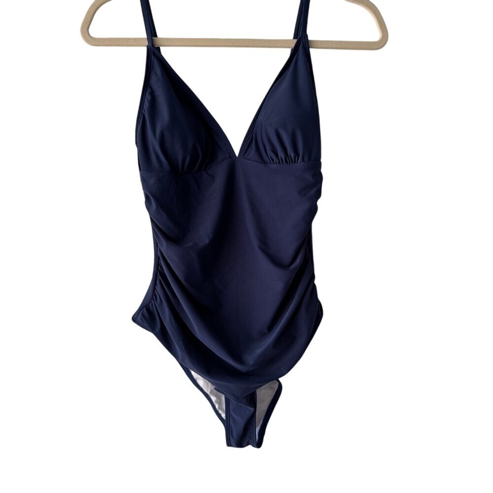 Cupshe Navy Blue Ruched V-Neck One Piece Swimsuit M